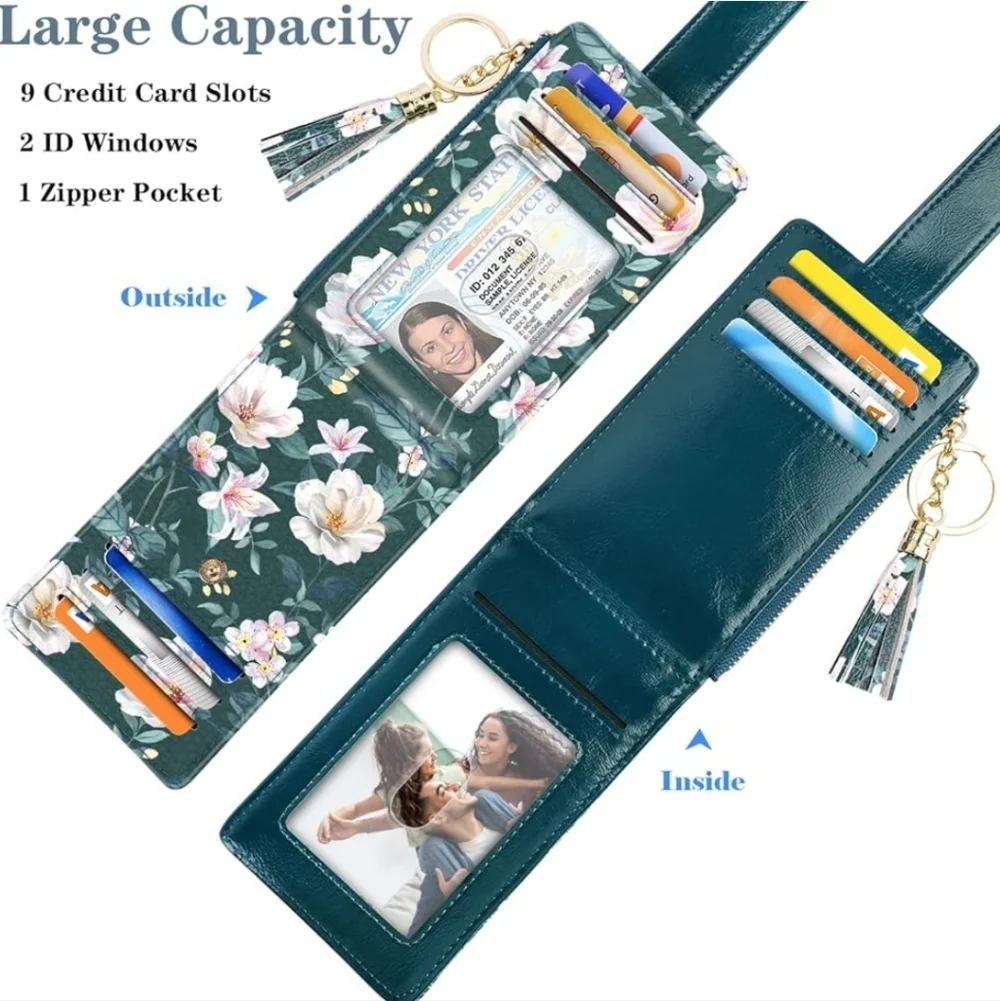 Floral Green Wallet with Tassel Keychain